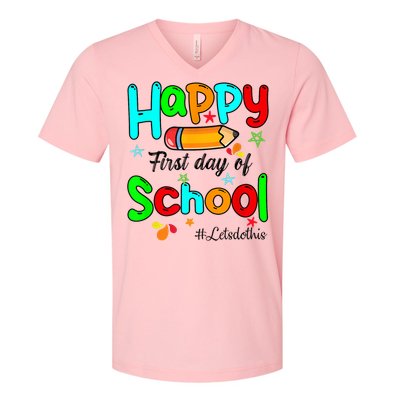 Happy First Day Of School Teacher Back To School Boy Girl V-Neck T-Shirt