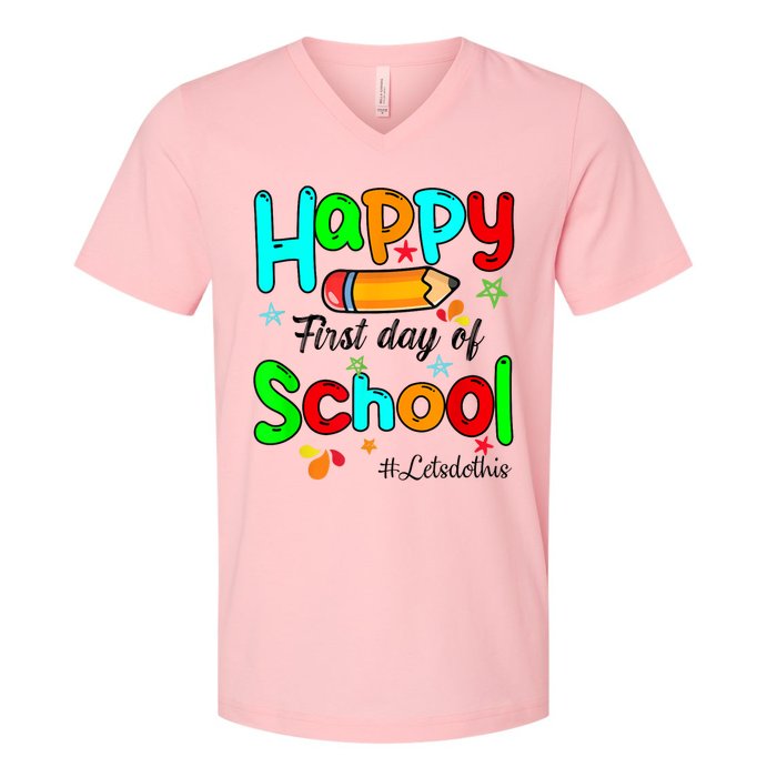 Happy First Day Of School Teacher Back To School Boy Girl V-Neck T-Shirt