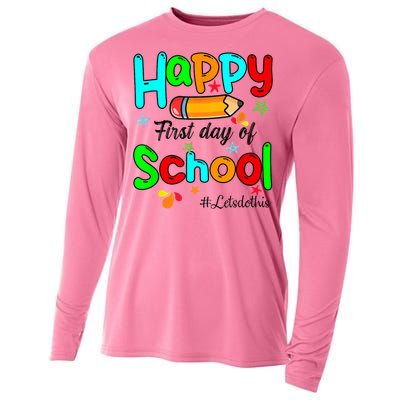 Happy First Day Of School Teacher Back To School Boy Girl Cooling Performance Long Sleeve Crew