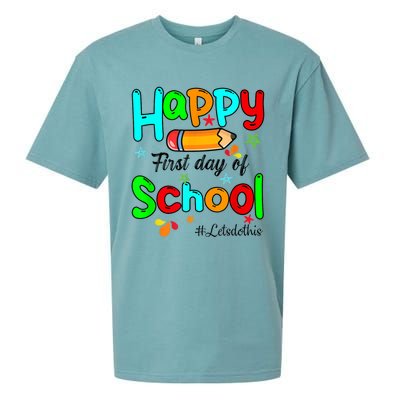 Happy First Day Of School Teacher Back To School Boy Girl Sueded Cloud Jersey T-Shirt