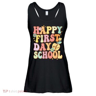 Happy First Day Of School Teachers Back To School Love Ladies Essential Flowy Tank