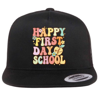 Happy First Day Of School Teachers Back To School Love Flatbill Hat
