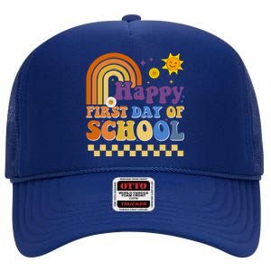 Happy First Day Of School High Crown Mesh Back Trucker Hat