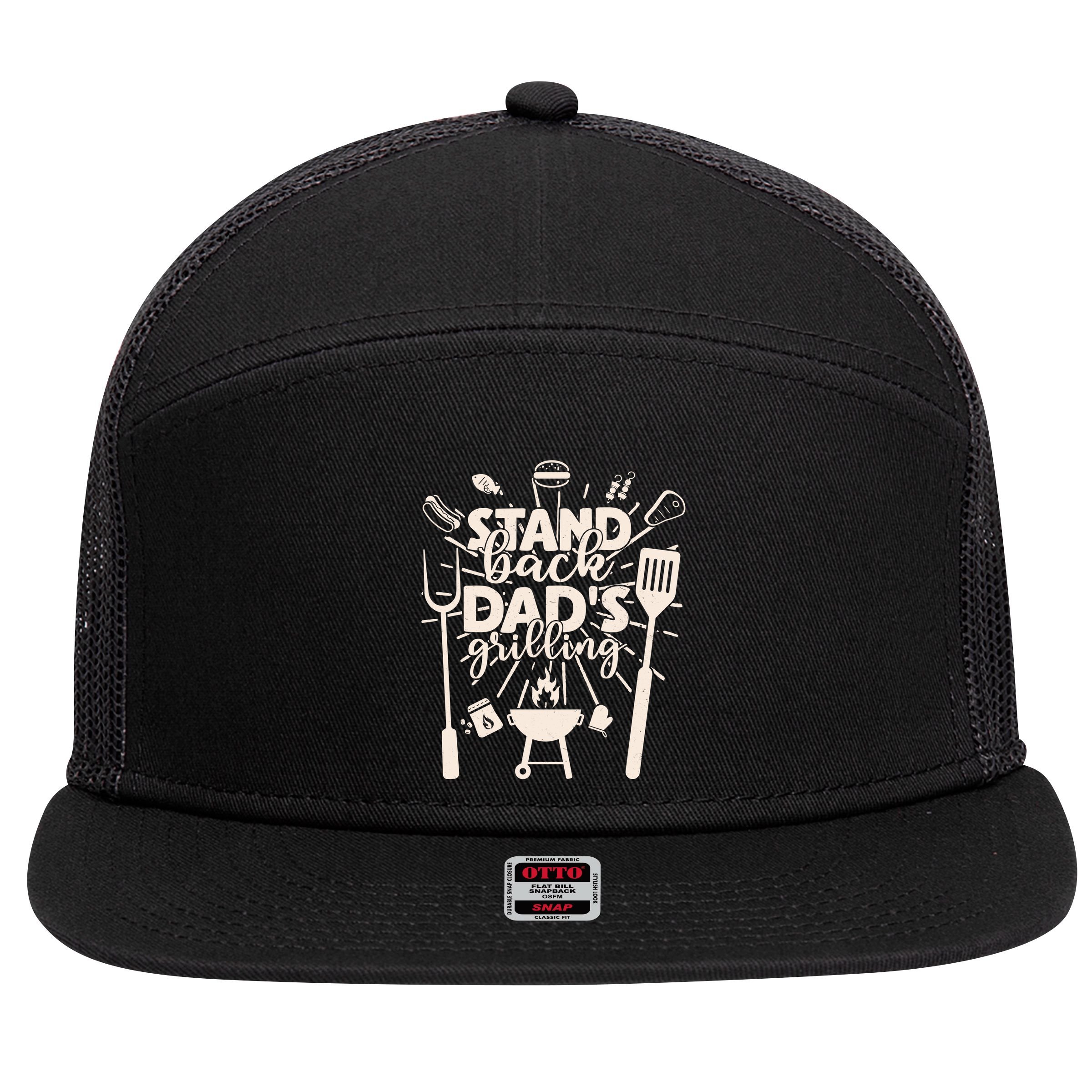 Happy Father's Day Stand Back Dad's Grilling 7 Panel Mesh Trucker Snapback Hat