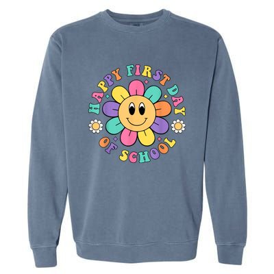 Happy First Day Of School Teacher Back To School Boy Girl Garment-Dyed Sweatshirt