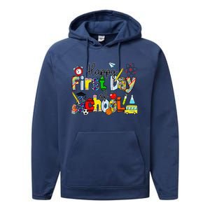 Happy First Day Of School Teachers Students Back To School Performance Fleece Hoodie