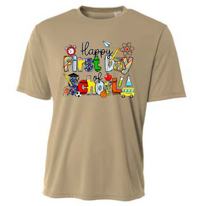 Happy First Day Of School Teachers Students Back To School Cooling Performance Crew T-Shirt