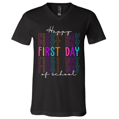 Happy First Day Of School Colorful V-Neck T-Shirt
