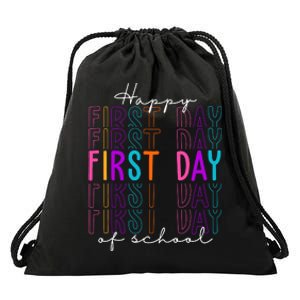 Happy First Day Of School Colorful Drawstring Bag