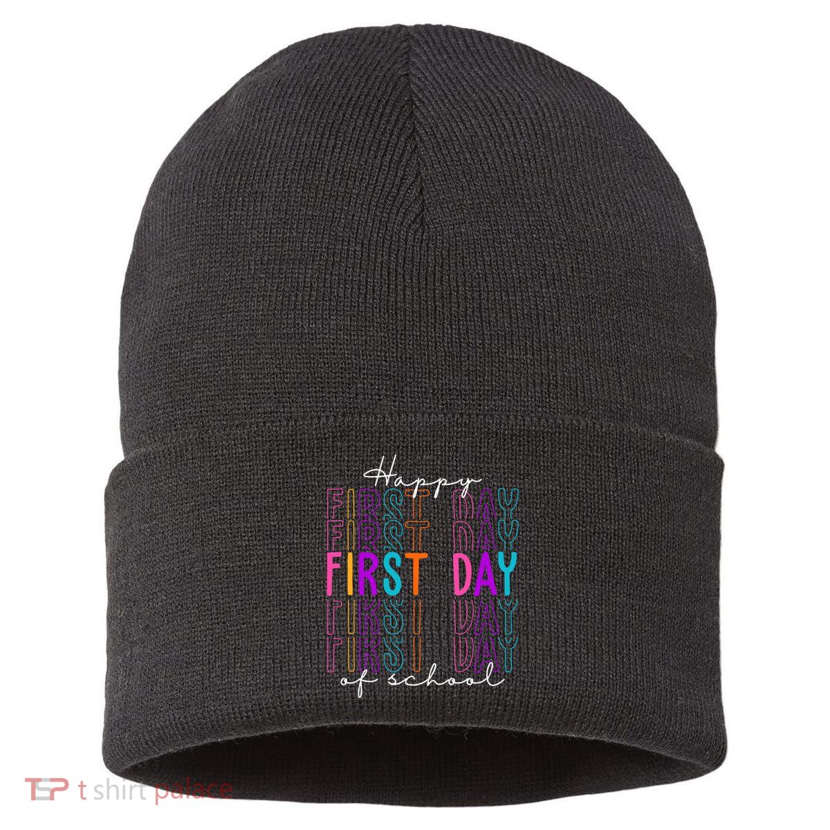 Happy First Day Of School Colorful Sustainable Knit Beanie