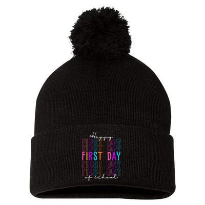 Happy First Day Of School Colorful Pom Pom 12in Knit Beanie
