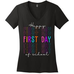 Happy First Day Of School Colorful Women's V-Neck T-Shirt