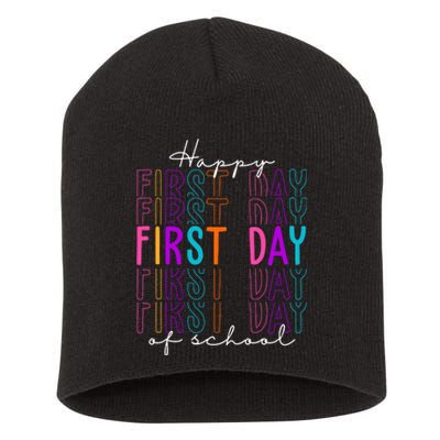 Happy First Day Of School Colorful Short Acrylic Beanie