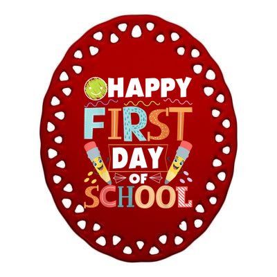 Happy First Day Of School Teacher Student Kindergarten Ceramic Oval Ornament