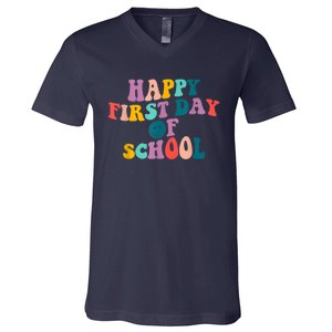 Happy First Day Of School Teacher Kids Welcome Back To School V-Neck T-Shirt