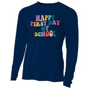 Happy First Day Of School Teacher Kids Welcome Back To School Cooling Performance Long Sleeve Crew