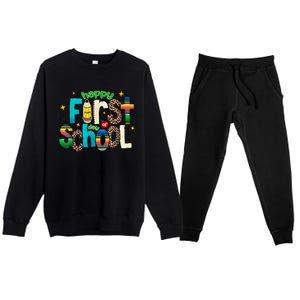 Happy First Day Of School Back To School Teacher Girl Boy Premium Crewneck Sweatsuit Set