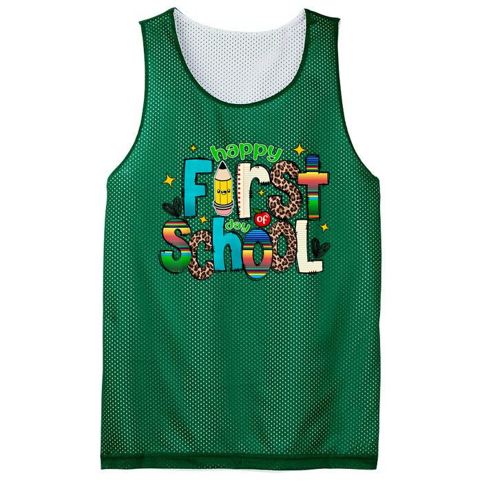 Happy First Day Of School Back To School Teacher Girl Boy Mesh Reversible Basketball Jersey Tank