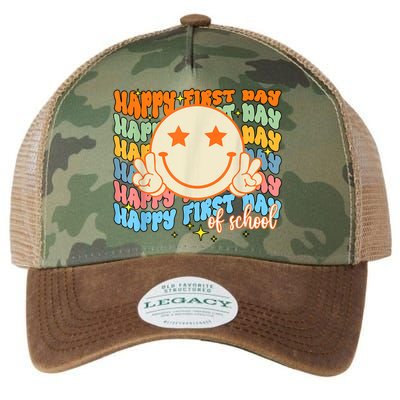 Happy First Day Of School Hippie Face Back To School Teacher Legacy Tie Dye Trucker Hat