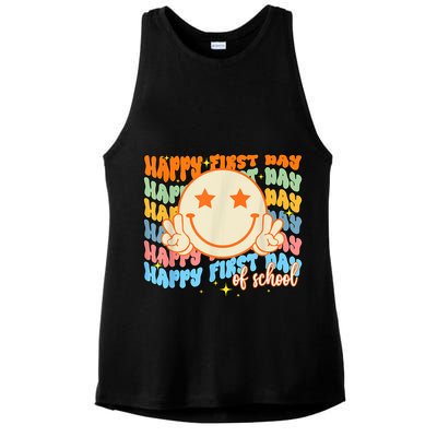 Happy First Day Of School Hippie Face Back To School Teacher Ladies PosiCharge Tri-Blend Wicking Tank
