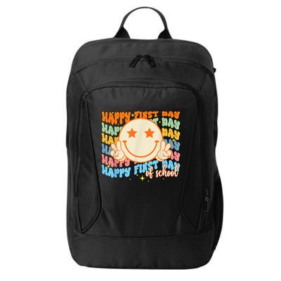 Happy First Day Of School Hippie Face Back To School Teacher City Backpack