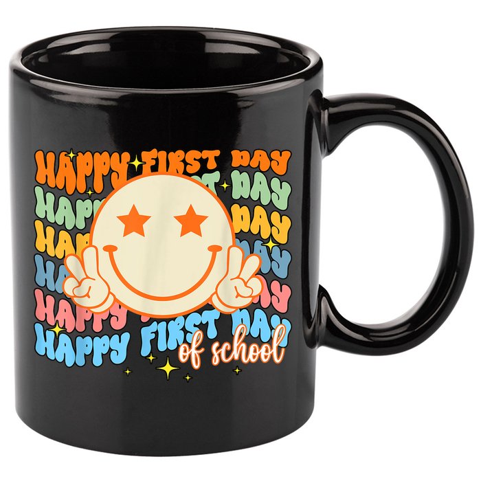 Happy First Day Of School Hippie Face Back To School Teacher 11oz C Handle Ceramic Mug