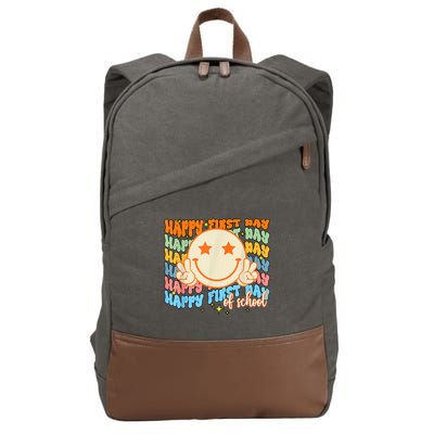 Happy First Day Of School Hippie Face Back To School Teacher Cotton Canvas Backpack