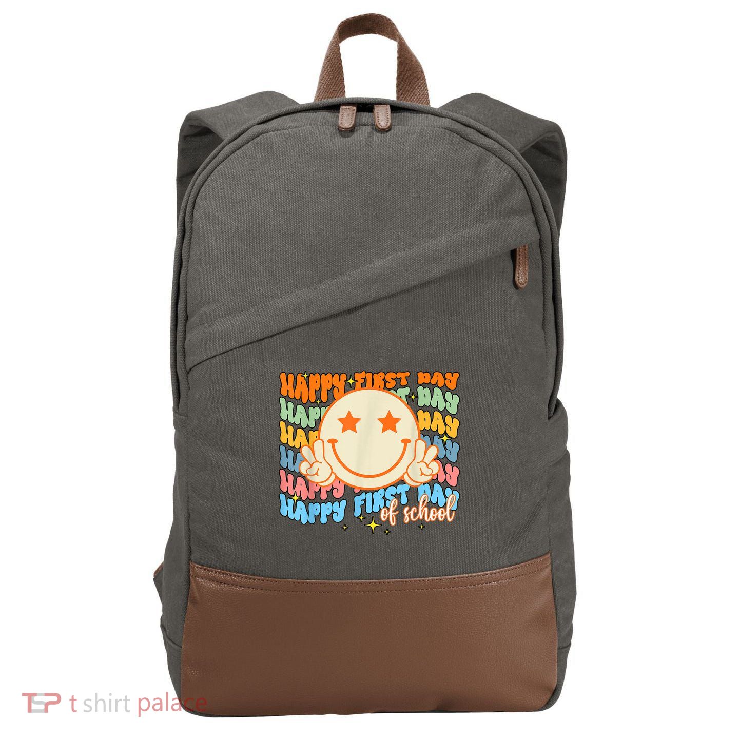 Happy First Day Of School Hippie Face Back To School Teacher Cotton Canvas Backpack