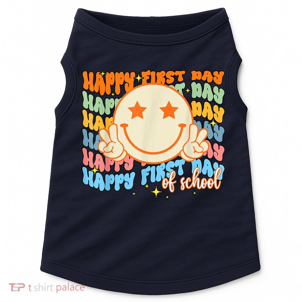 Happy First Day Of School Hippie Face Back To School Teacher Doggie Tank