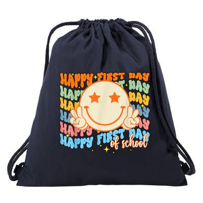 Happy First Day Of School Hippie Face Back To School Teacher Drawstring Bag