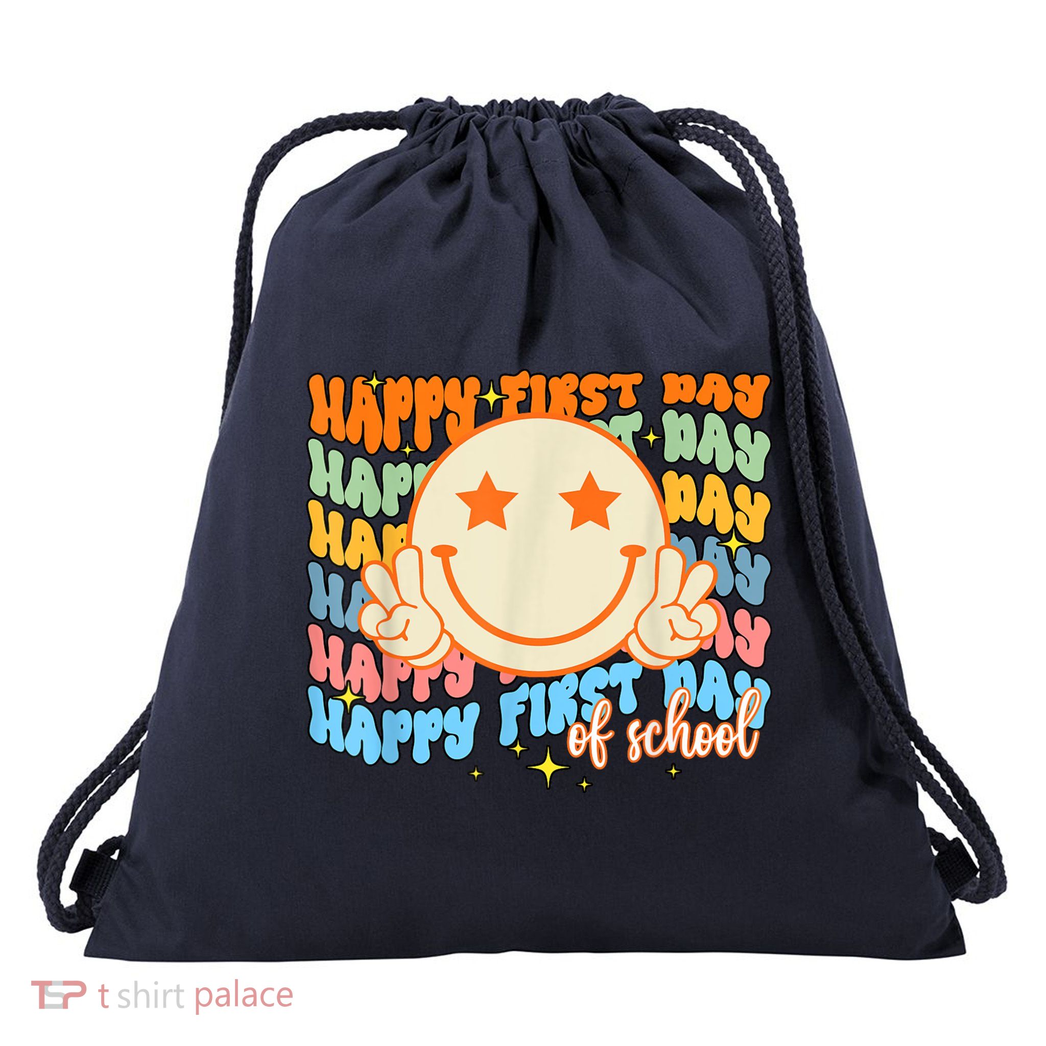 Happy First Day Of School Hippie Face Back To School Teacher Drawstring Bag
