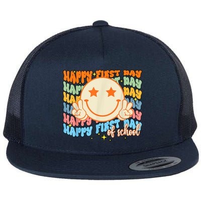 Happy First Day Of School Hippie Face Back To School Teacher Flatbill Hat