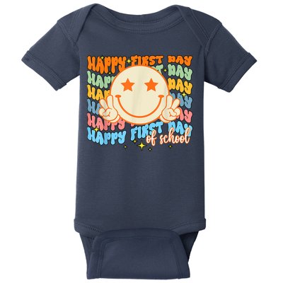 Happy First Day Of School Hippie Face Back To School Teacher Baby Bodysuit