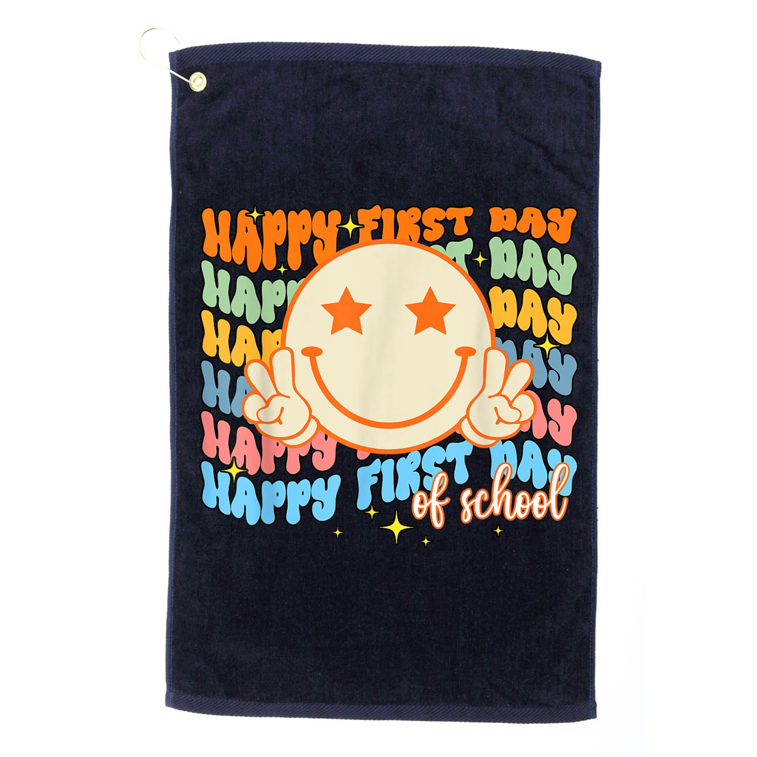 Happy First Day Of School Hippie Face Back To School Teacher Golf Towel