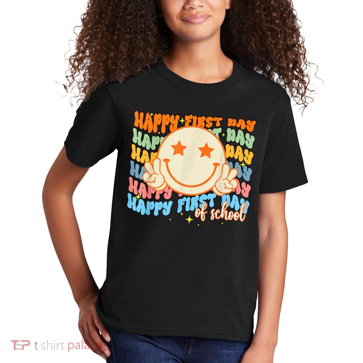 Happy First Day Of School Hippie Face Back To School Teacher Kids T-Shirt