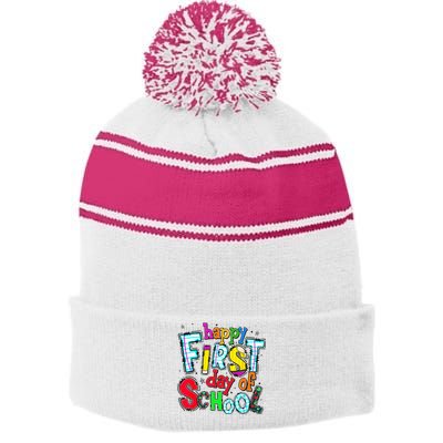 Happy First Day Of School Gifts Students Teachers Stripe Pom Pom Beanie