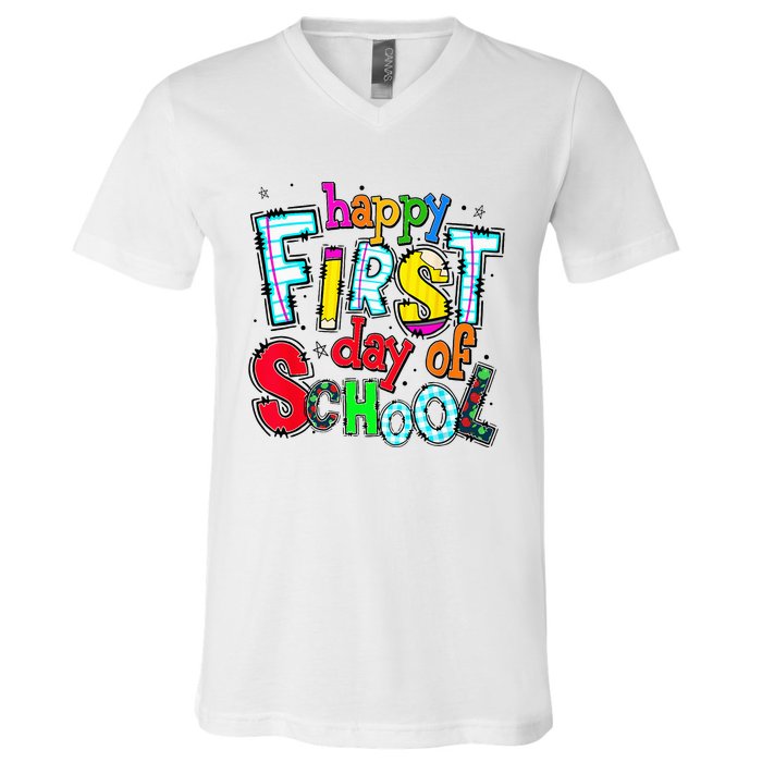 Happy First Day Of School Gifts Students Teachers V-Neck T-Shirt