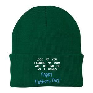 Happy Fathers Day Look At You Landing My Mom Funny Dad Knit Cap Winter Beanie