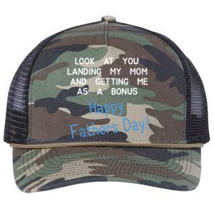 Happy Fathers Day Look At You Landing My Mom Funny Dad Retro Rope Trucker Hat Cap