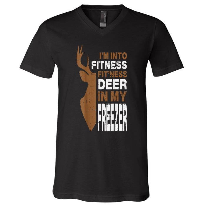 Hunting Fitness Deer In Freezer Funny Hunter V-Neck T-Shirt