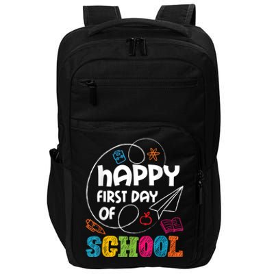 Happy First Day Of School Teacher Student Kindergarten Impact Tech Backpack