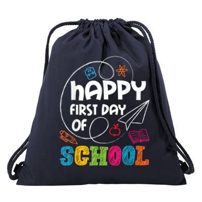 Happy First Day Of School Teacher Student Kindergarten Drawstring Bag