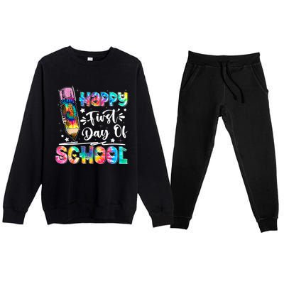 Happy First Day Of School Tie Dye Teacher Kids Back To School Premium Crewneck Sweatsuit Set