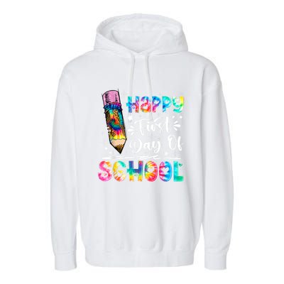 Happy First Day Of School Tie Dye Teacher Kids Back To School Garment-Dyed Fleece Hoodie