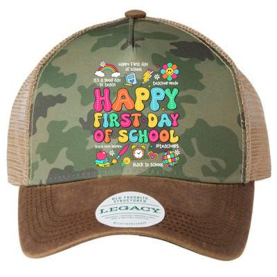 Happy First Day Of School Teacher 1st Back To School Legacy Tie Dye Trucker Hat