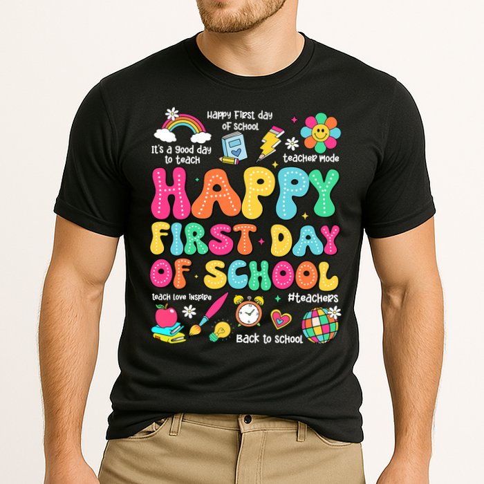 Happy First Day Of School Teacher 1st Back To School Cooling Performance Crew T-Shirt