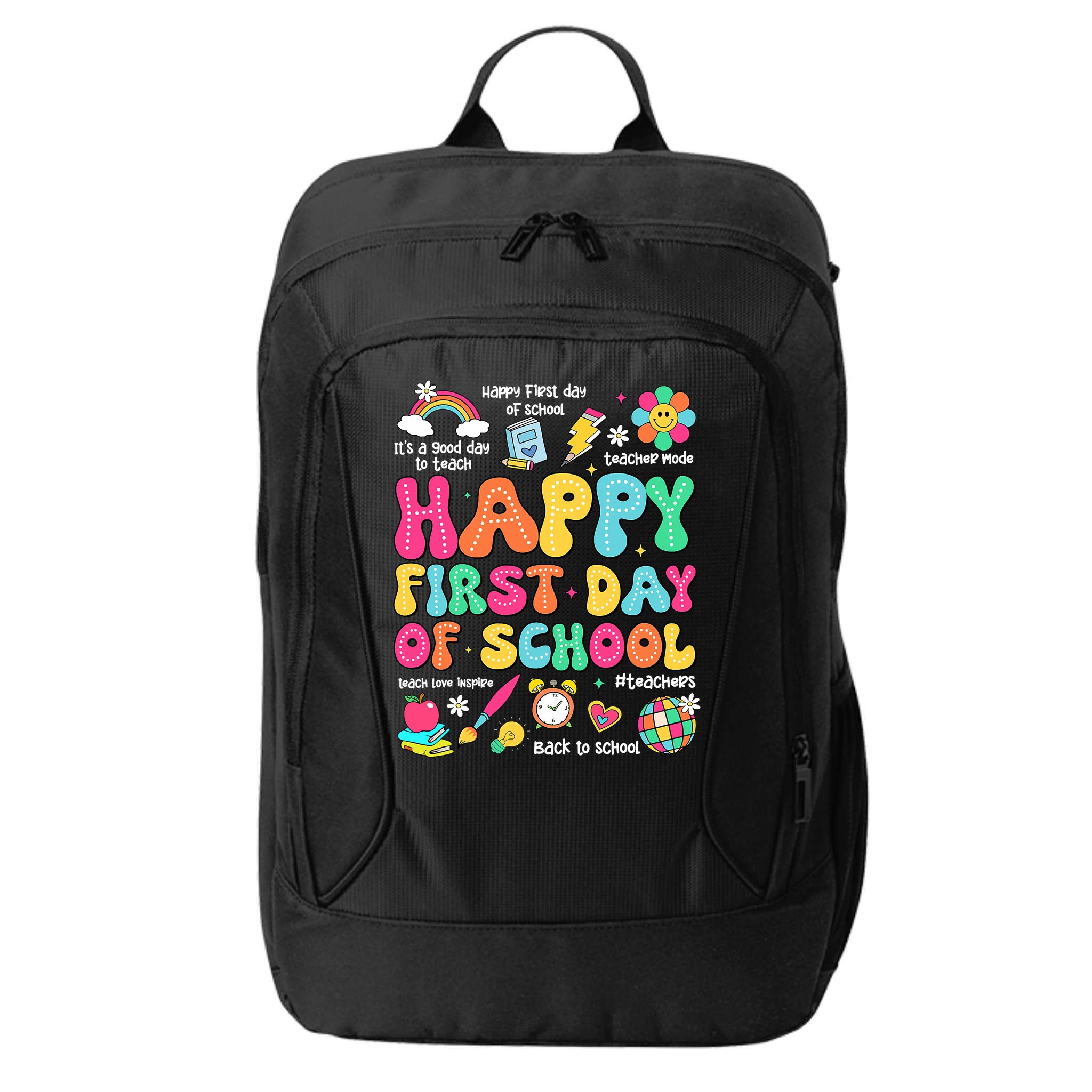 Happy First Day Of School Teacher 1st Back To School City Backpack