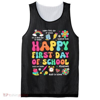 Happy First Day Of School Teacher 1st Back To School Mesh Reversible Basketball Jersey Tank