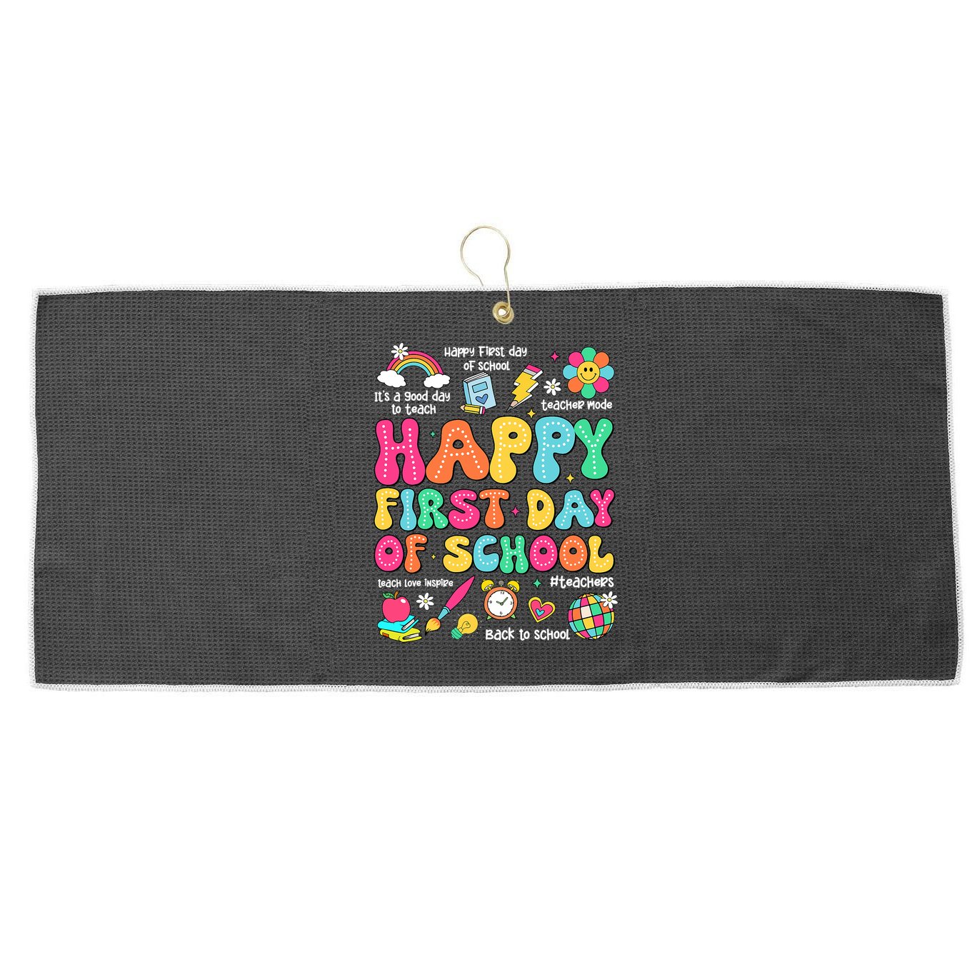 Happy First Day Of School Teacher 1st Back To School Large Microfiber Waffle Golf Towel