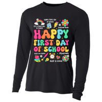 Happy First Day Of School Teacher 1st Back To School Cooling Performance Long Sleeve Crew
